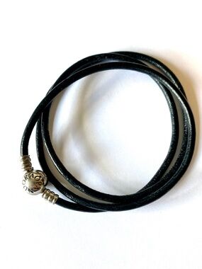 Pandora Black Leather Triple Wrap Bracelet with Silver Clasp